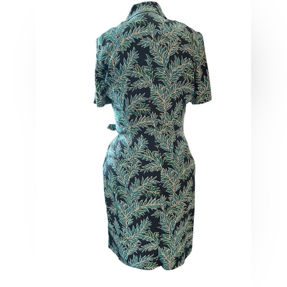 Adrianna Papell Vintage 100% Silk Wrap Tie Midi Dress Size 8| Teal Blue Tropical - Picture 4 of 9